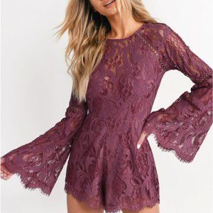 LITTLE LIES WINE LACE ROMPER LONG SLEEVE